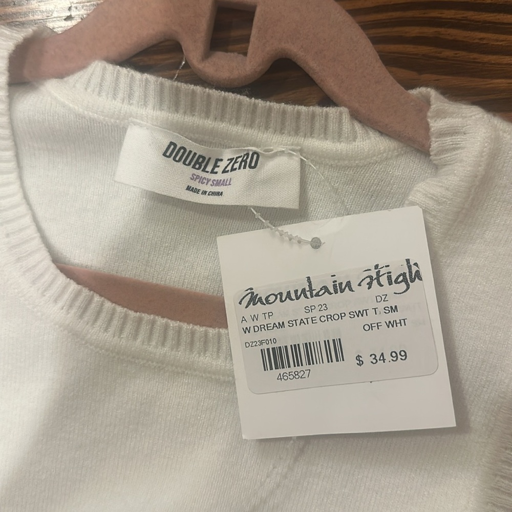 NWT Double Zero Women’s White Ribbed Knit Cropped Tank Top S - Picture 3 of 3